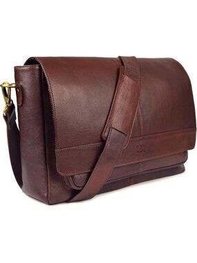 Men's Red Vintage Leather Messenger Bag–15.5" Handmade Satchel Travel